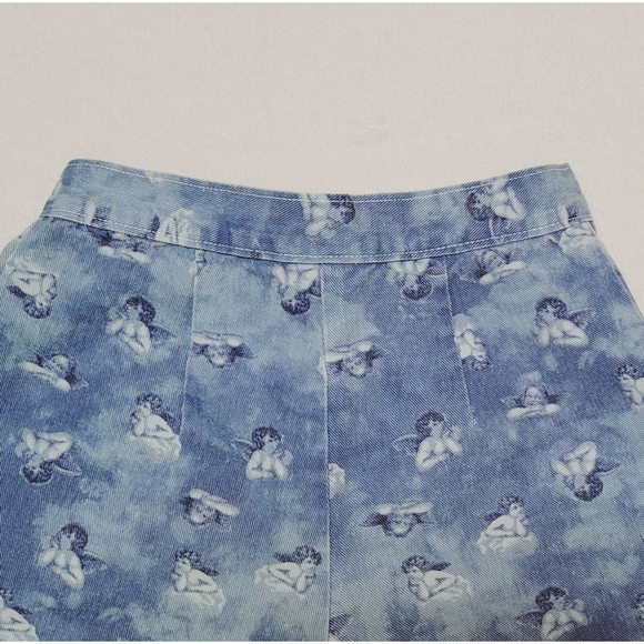 Rare Vintage 90s Niki-Lee Angelic Cherub Print High Waisted Denim Mini Skort S - Picture 8 of 11